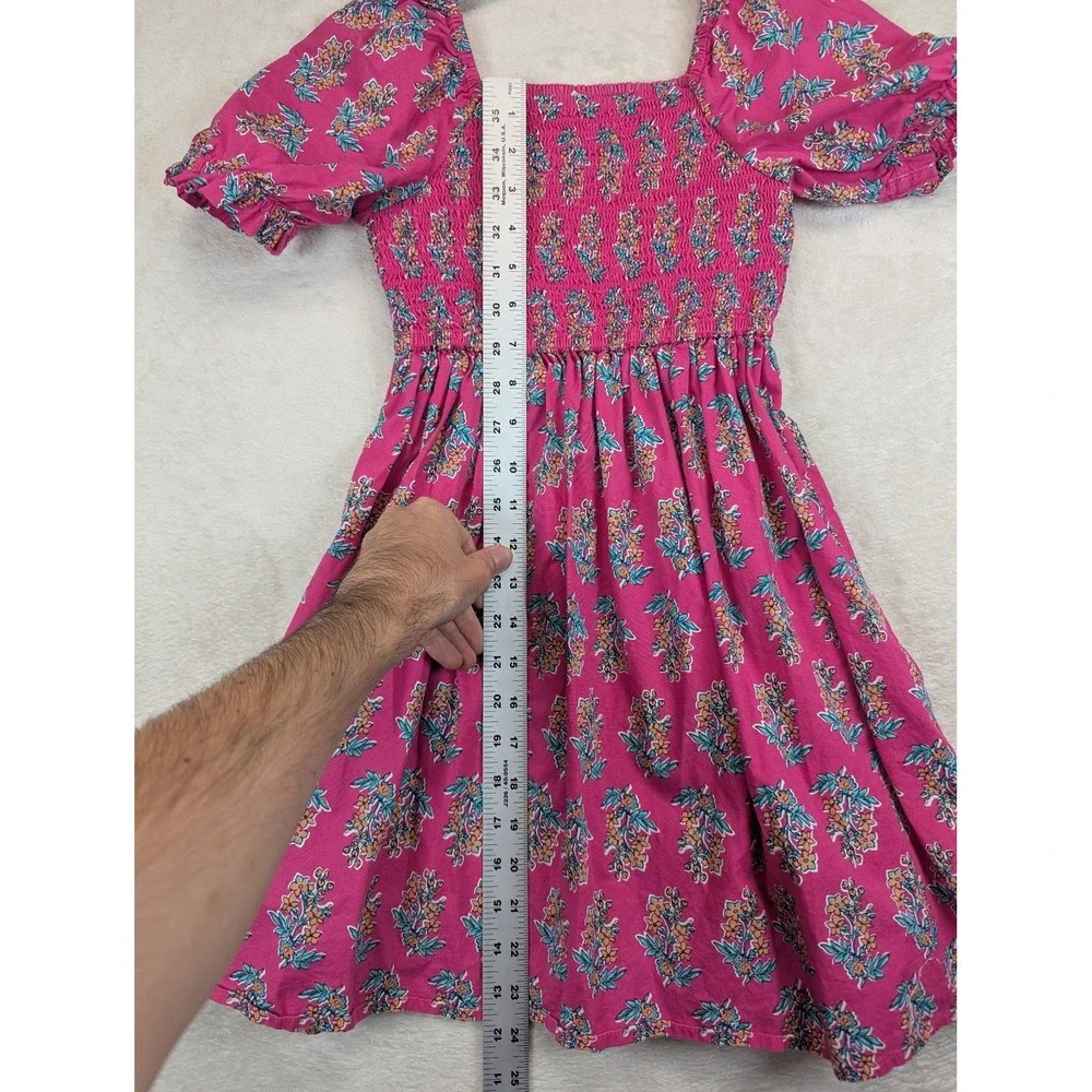 Crewcuts J Crew Girls Floral Smocked Puff Sleeve Dress Pink Size 8